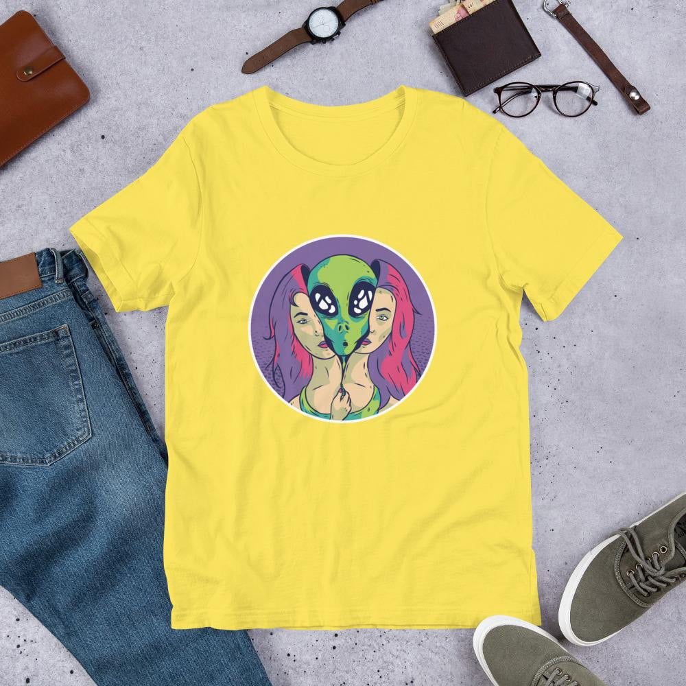 Alien Girl Half Sleeve T-Shirt — Yellow