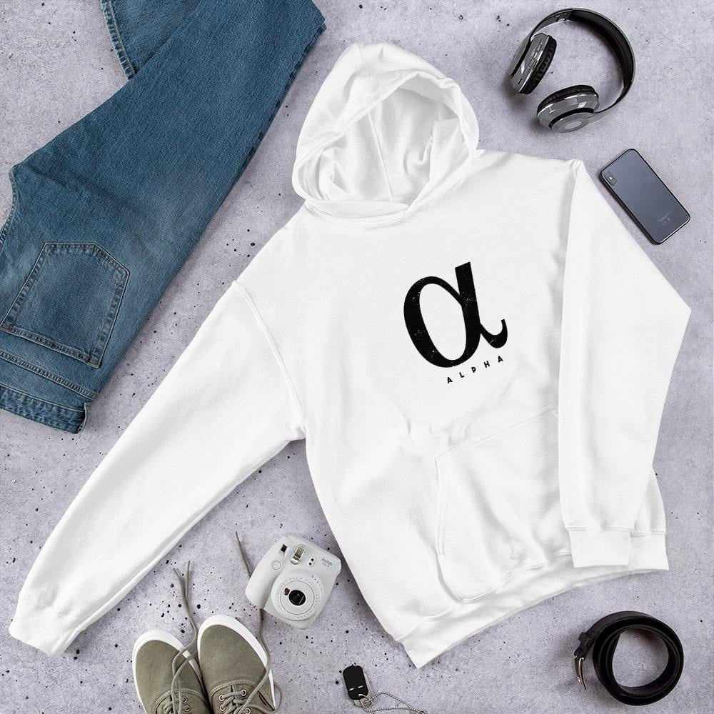 Alpha graphic hoodie front lettering – Fourth Dimension Club