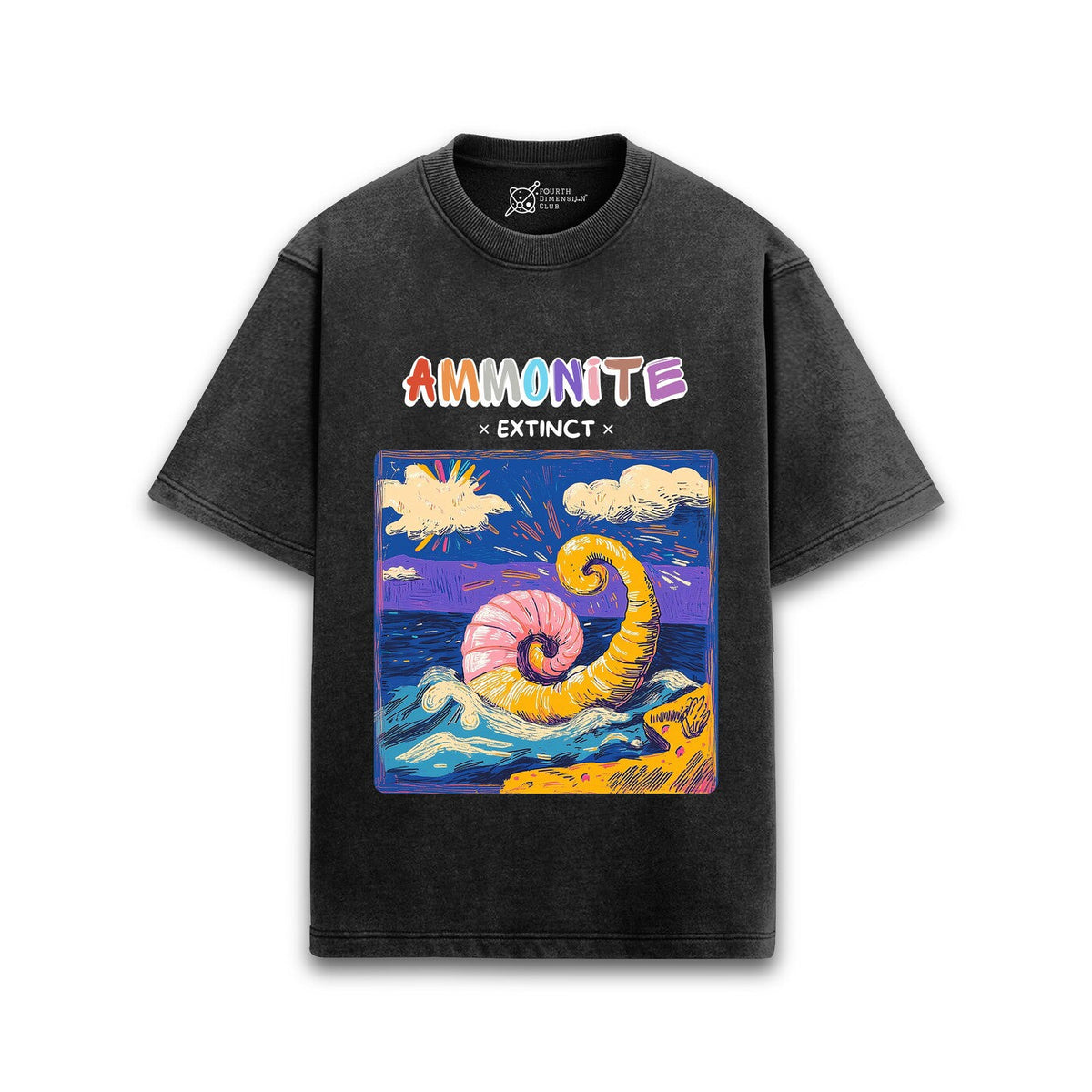 Cotton acid wash oversized t-shirt with Ammonite print