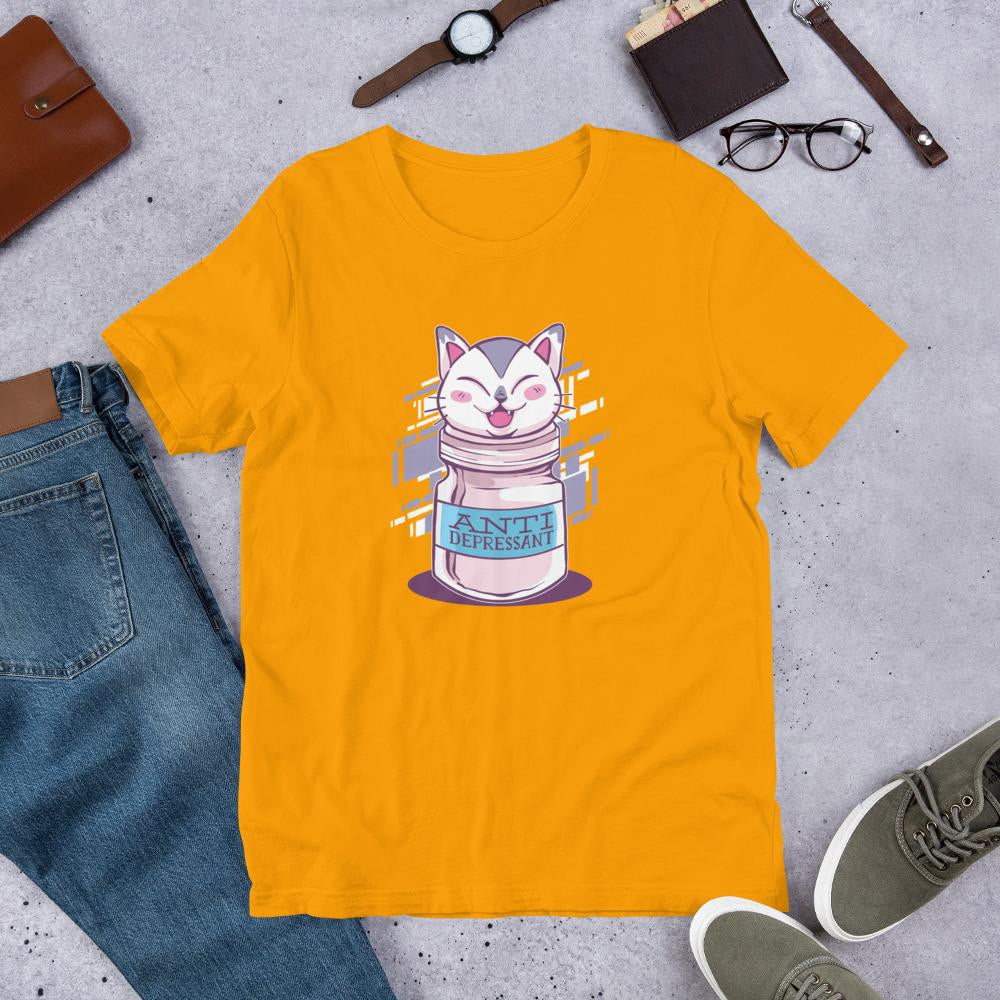 Anti Depressant Half Sleeve T-Shirt — Gold