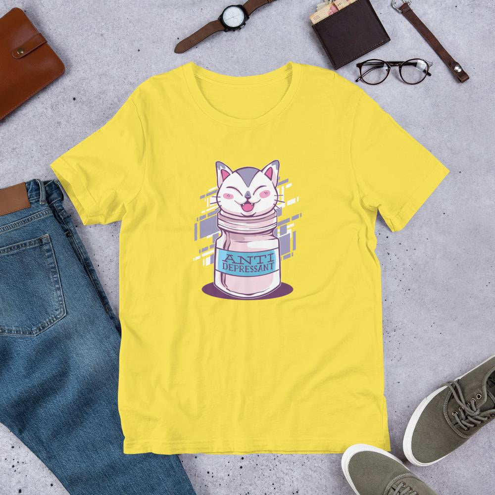 Anti Depressant Half Sleeve T-Shirt — Yelllow