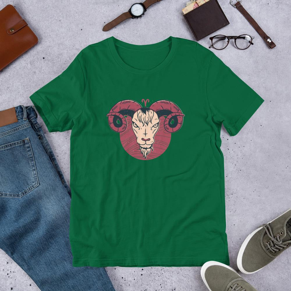 Aries Zodiac Half Sleeve T-Shirt — Green