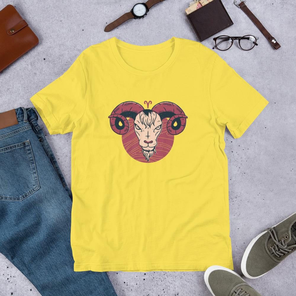 Aries Zodiac Half Sleeve T-Shirt — Yellow