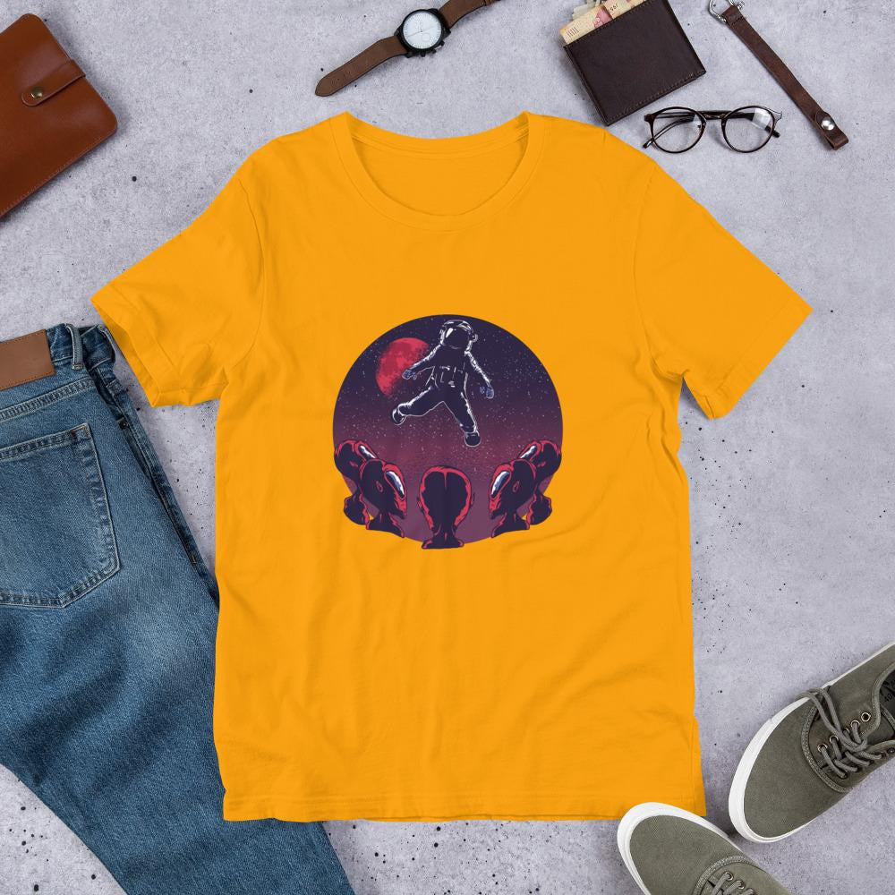 Astronaut & Aliens Half Sleeve T-Shirt — Gold