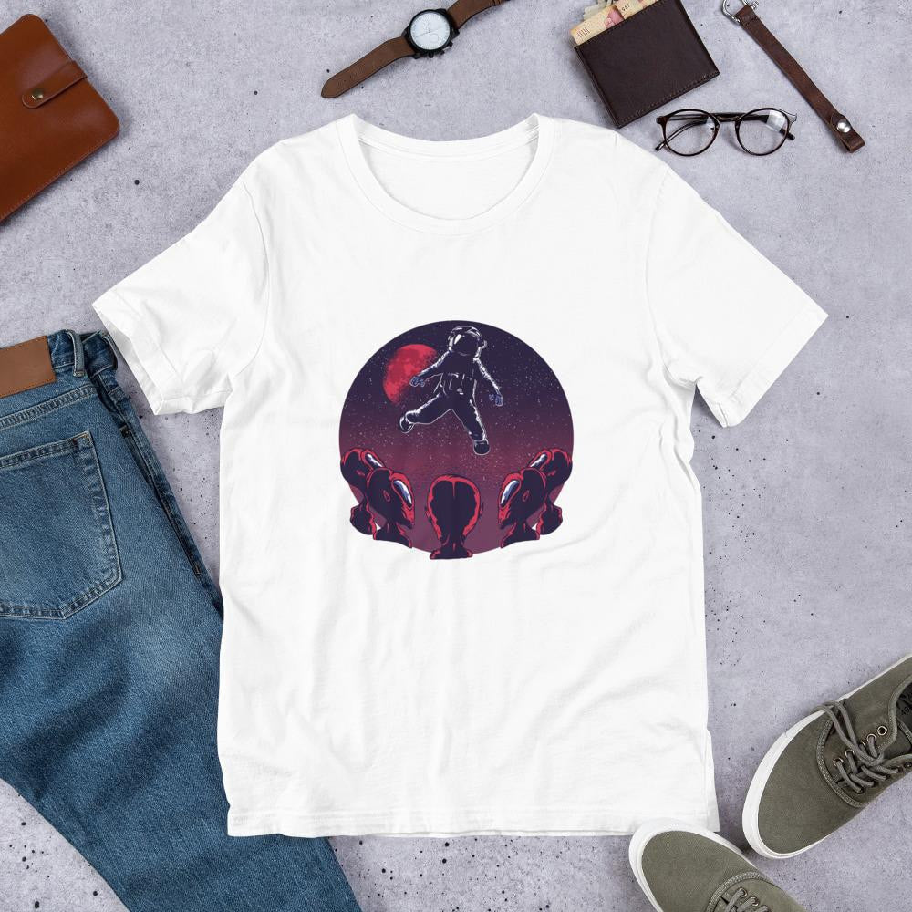 Astronaut & Aliens Half Sleeve T-Shirt — White