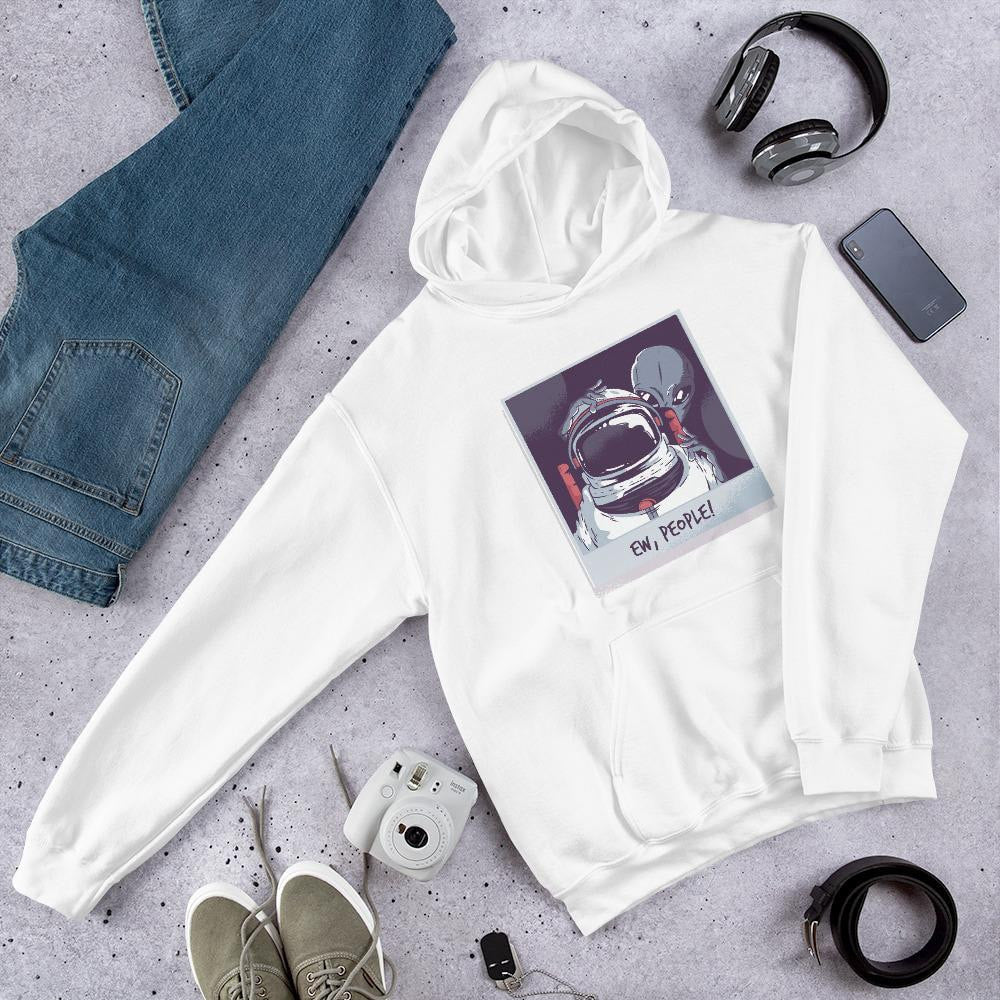 Ew, People Alien Unisex Hooded Sweatshirt — White