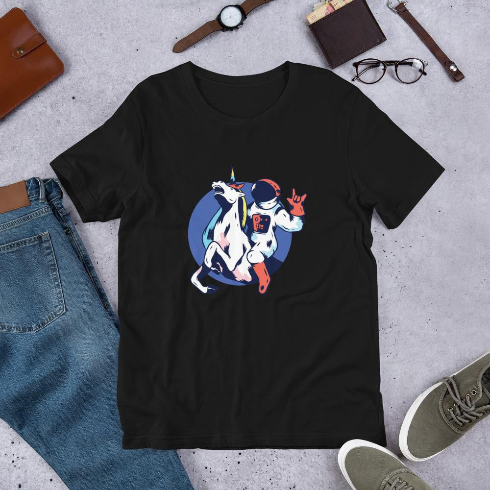 Astronaut Unicorn Half Sleeve T-Shirt — Black