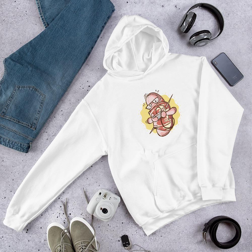 Nerd Bacon Sausage Unisex Hooded Sweatshirt — White