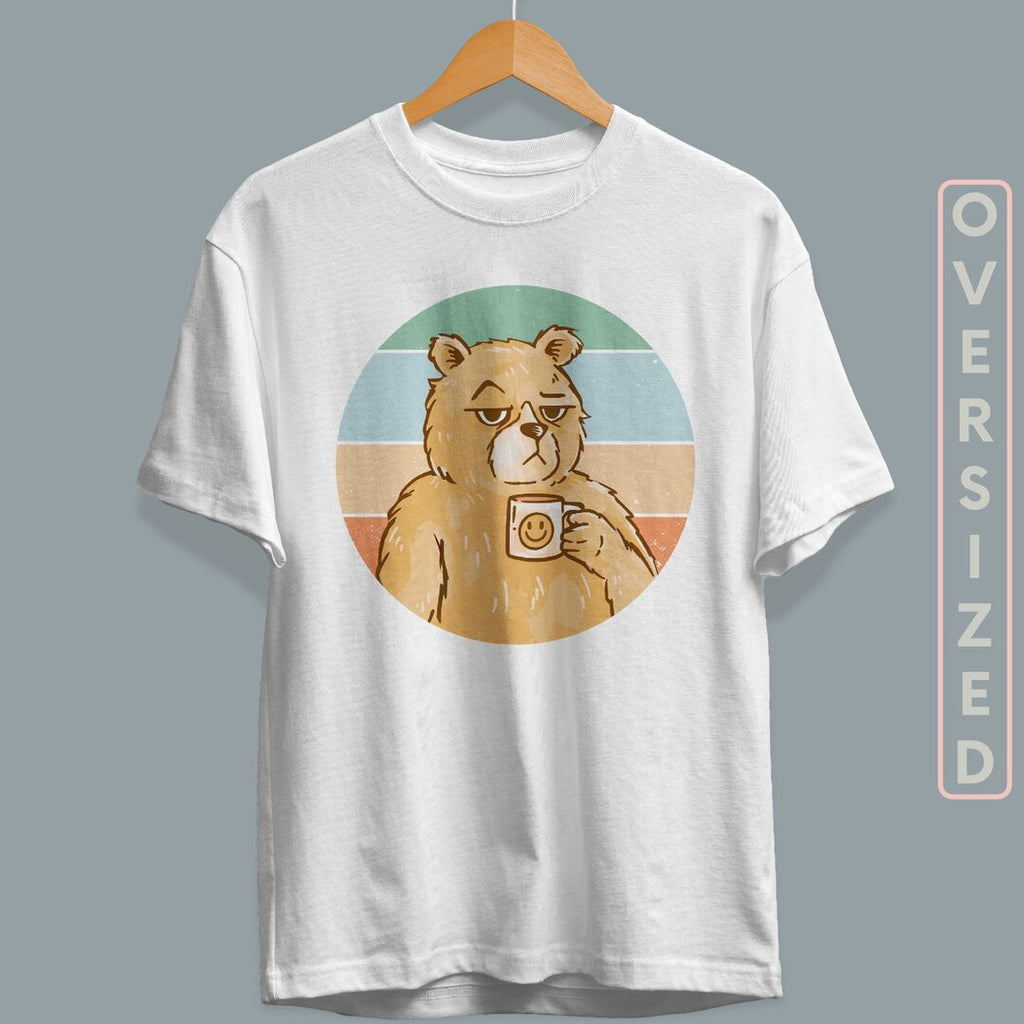 Bear Coffee Retro Unisex Oversized T-Shirt — back view