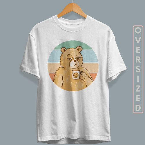 Bear Coffee Retro Unisex Oversized T-Shirt — back view