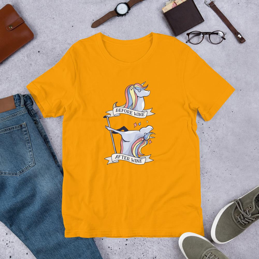 Before & After Wine Half Sleeve T-Shirt — Gold