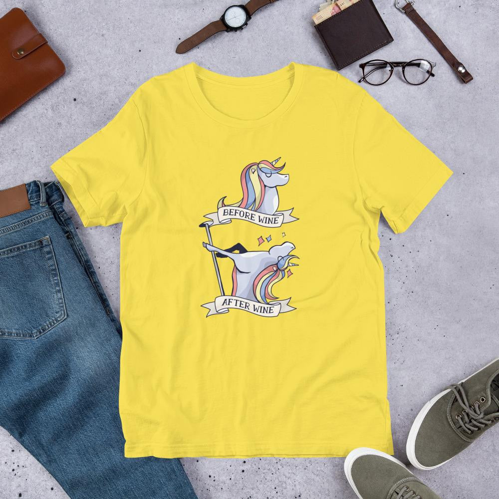 Before & After Wine Half Sleeve T-Shirt — Yellow
