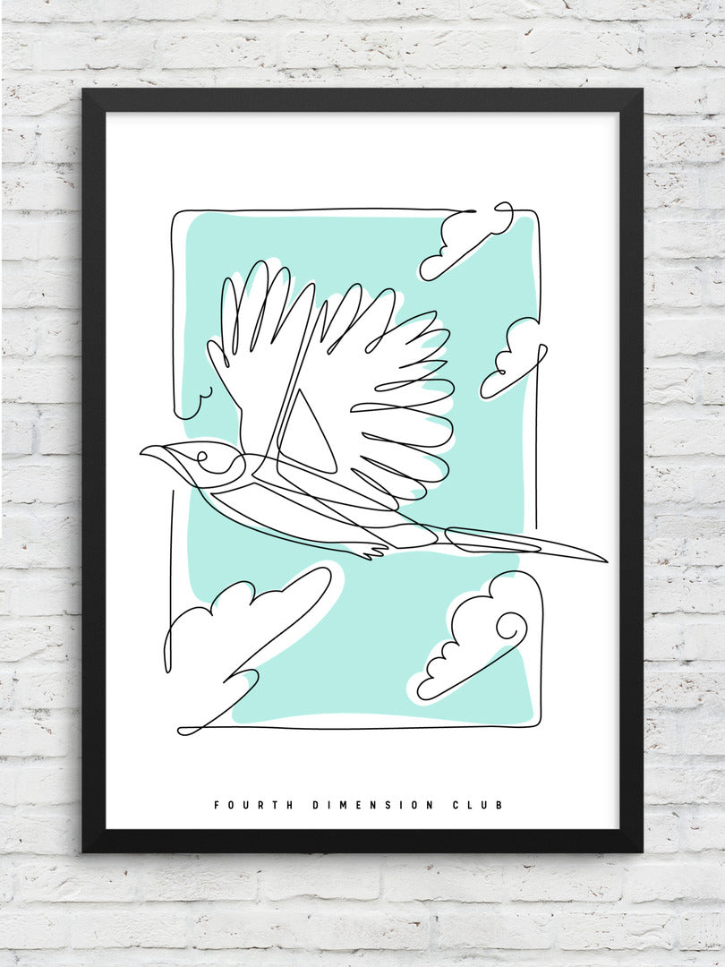 Birds & Clouds framed poster – Fourth Dimension Club