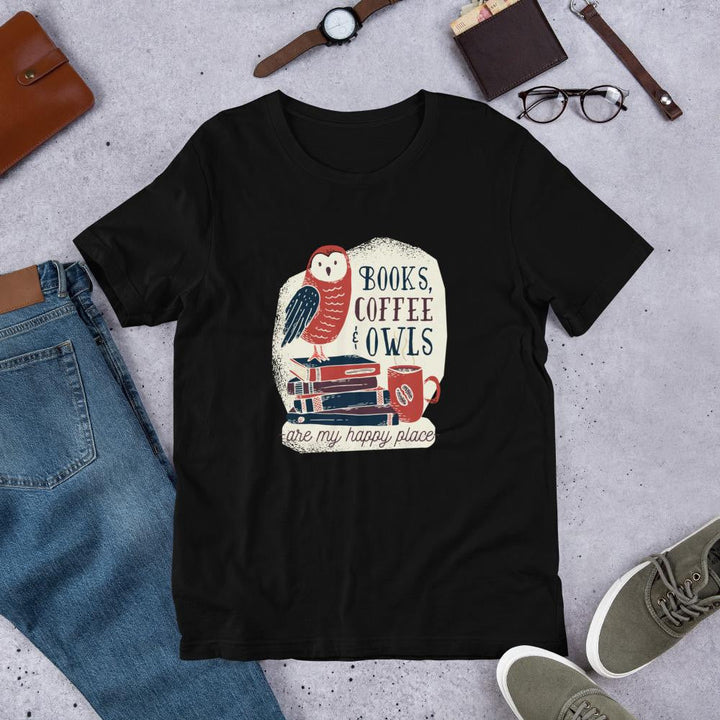 Books, Coffee & Owls Unisex Half Sleeve T-Shirt #Plus-sizes