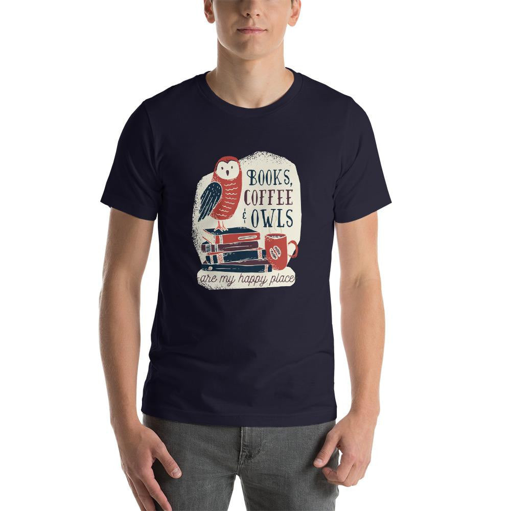 Books, Coffee & Owls Unisex Half Sleeve T-Shirt #Plus-sizes