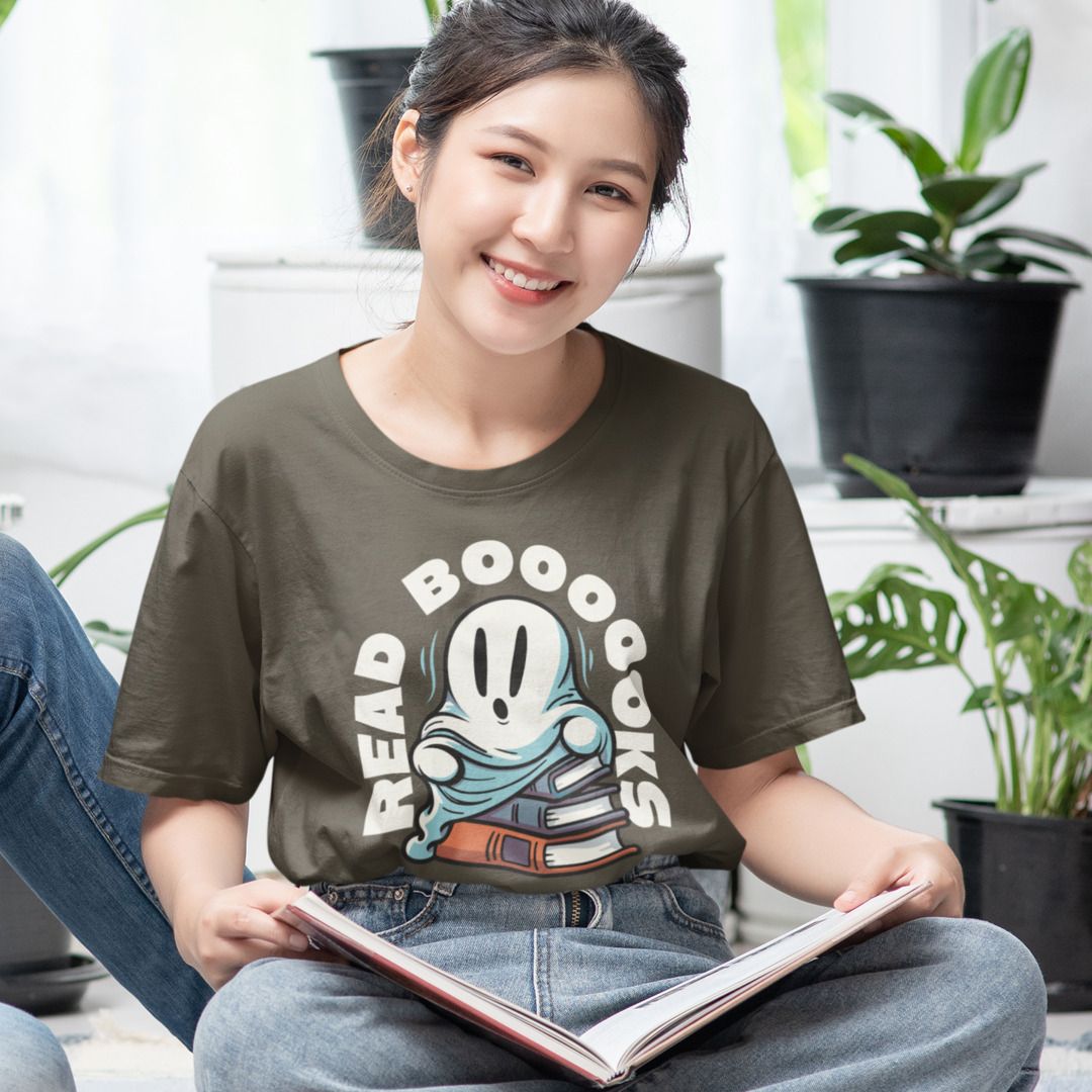 Cotton oversized t-shirt with Books Ghost print