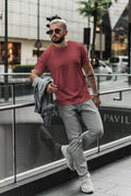 Men/Unisex Plain Half Sleeve T-Shirt — Brick Red