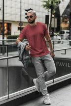 Men/Unisex Plain Half Sleeve T-Shirt — Brick Red