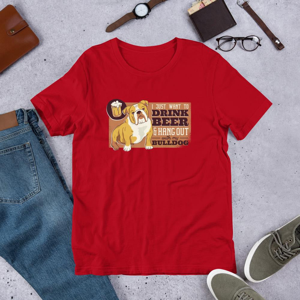 Beer & Bulldog Half Sleeve T-Shirt — Red