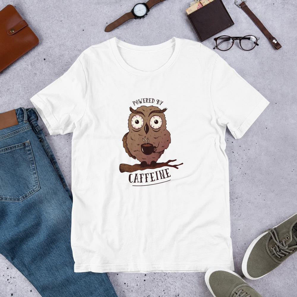 Caffeine Owl Half Sleeve T-Shirt — White