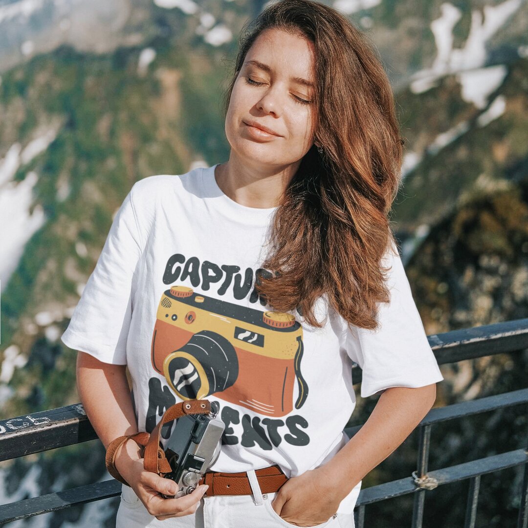 Capturing Moments oversized tee front graphic – Fourth Dimension Club