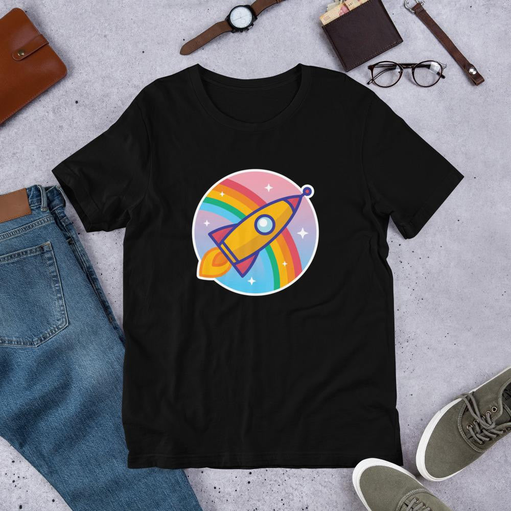 Cartoon Rocket Half Sleeve T-Shirt — Black