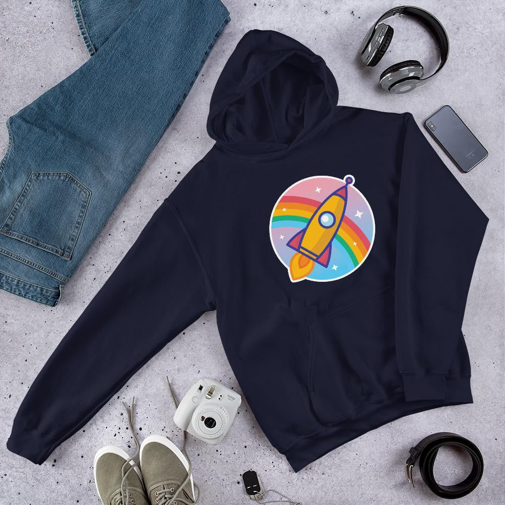 Cartoon Rocket unisex hoodie front view – Fourth Dimension Club