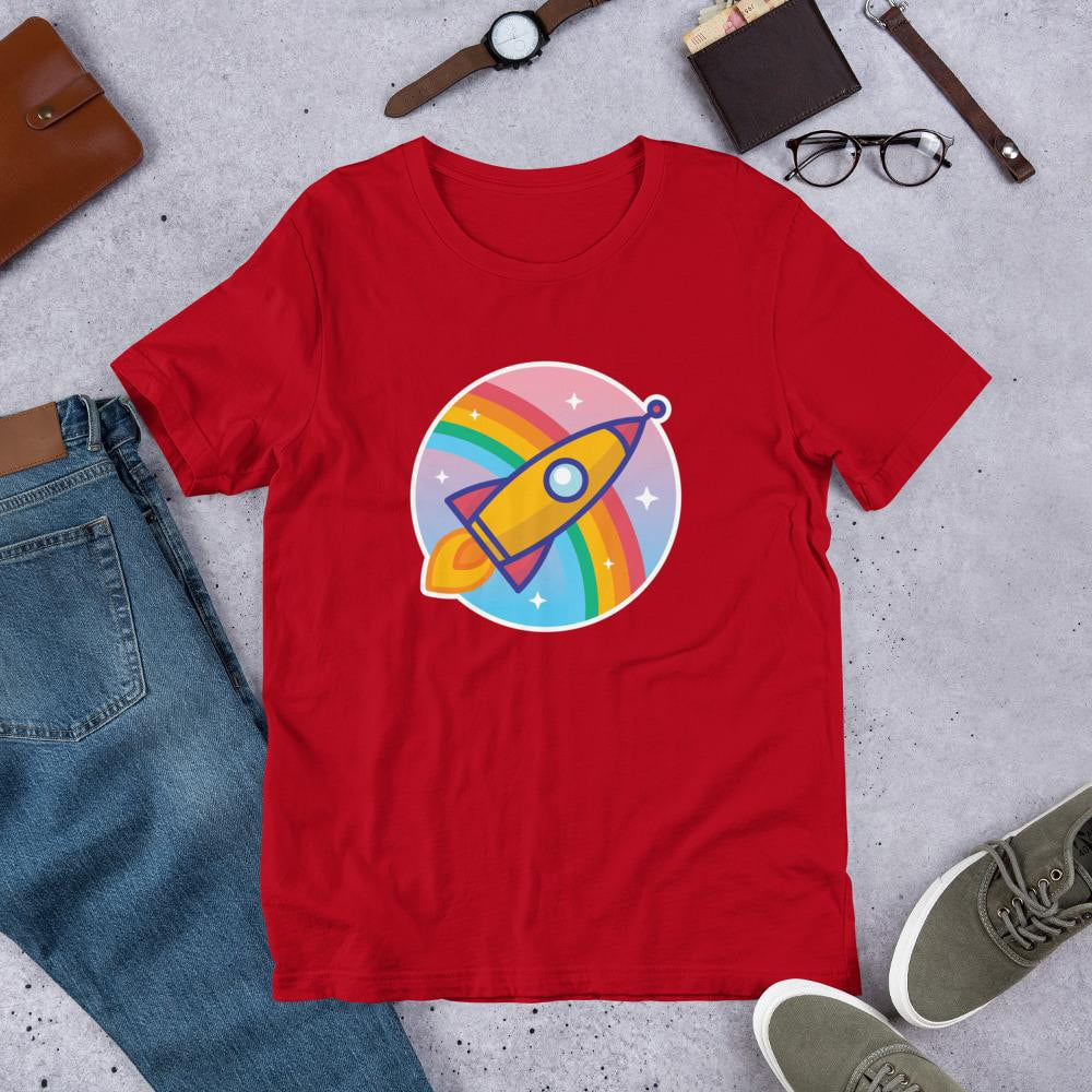 Cartoon Rocket Half Sleeve T-Shirt — Red