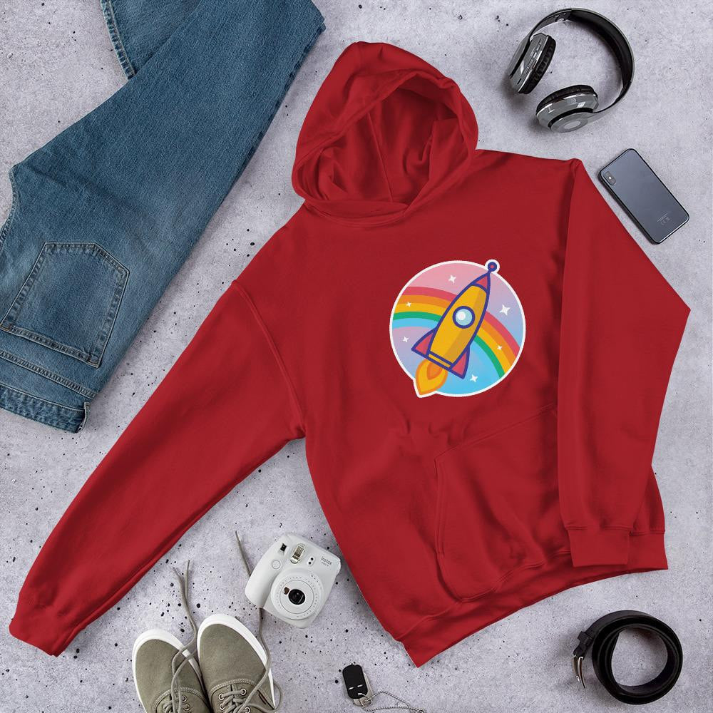 Cartoon Rocket Unisex Hooded Sweatshirt — Red