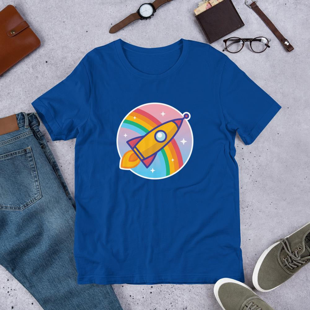 Cartoon Rocket Half Sleeve T-Shirt — Blue