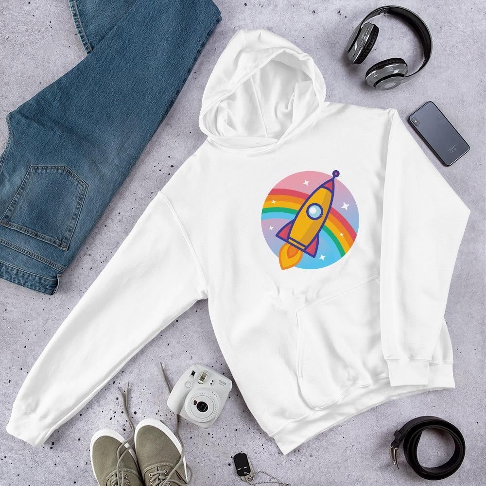 Cartoon Rocket Unisex Hooded Sweatshirt — White