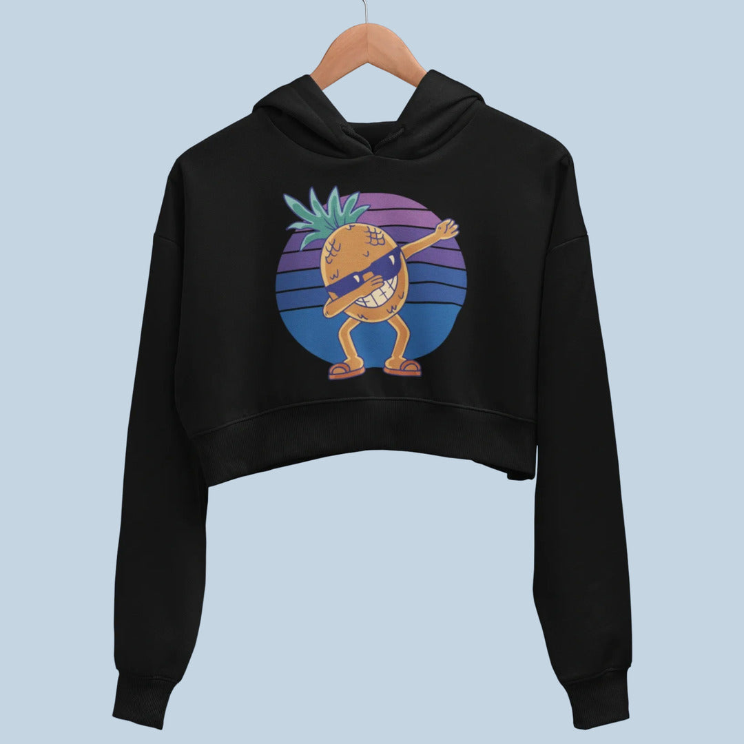 Cartoon Pineapple Dabbing Crop Hoodie — back view