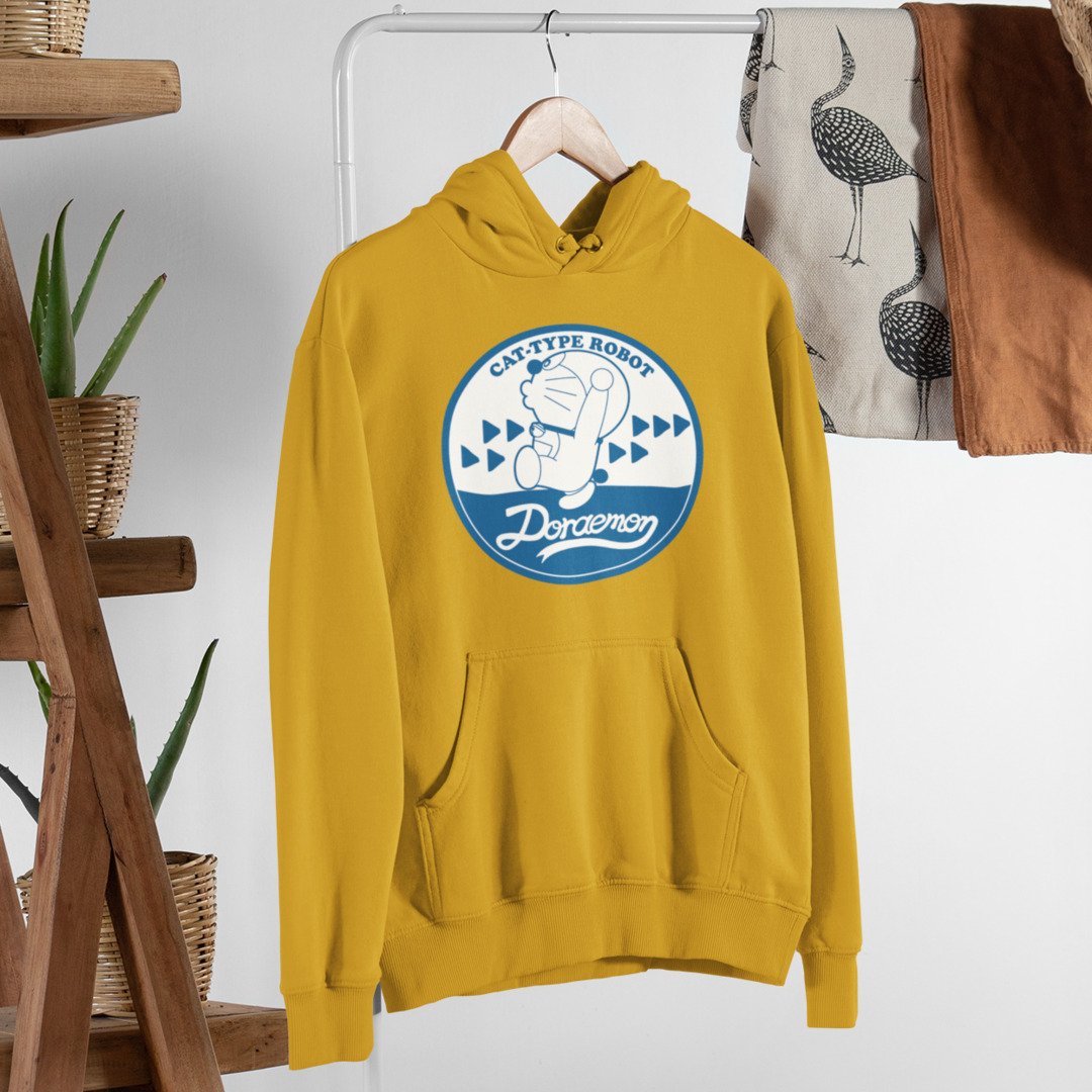 Cat Type Robot Retro Unisex Hooded Sweatshirt — Mustard