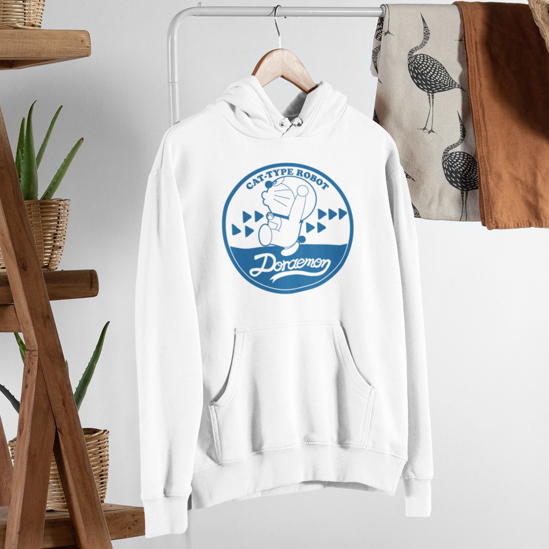 Cat Type Robot Retro Unisex Hooded Sweatshirt — White