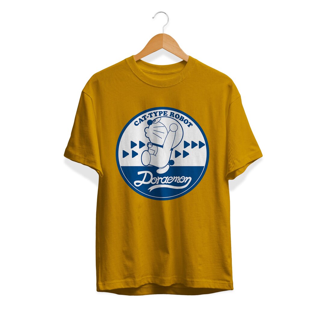 Cat Type Robot Retro Unisex Half Sleeve T-Shirt — Mustard