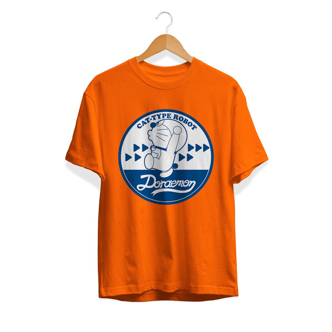 Cat Type Robot Retro Unisex Half Sleeve T-Shirt — Orange