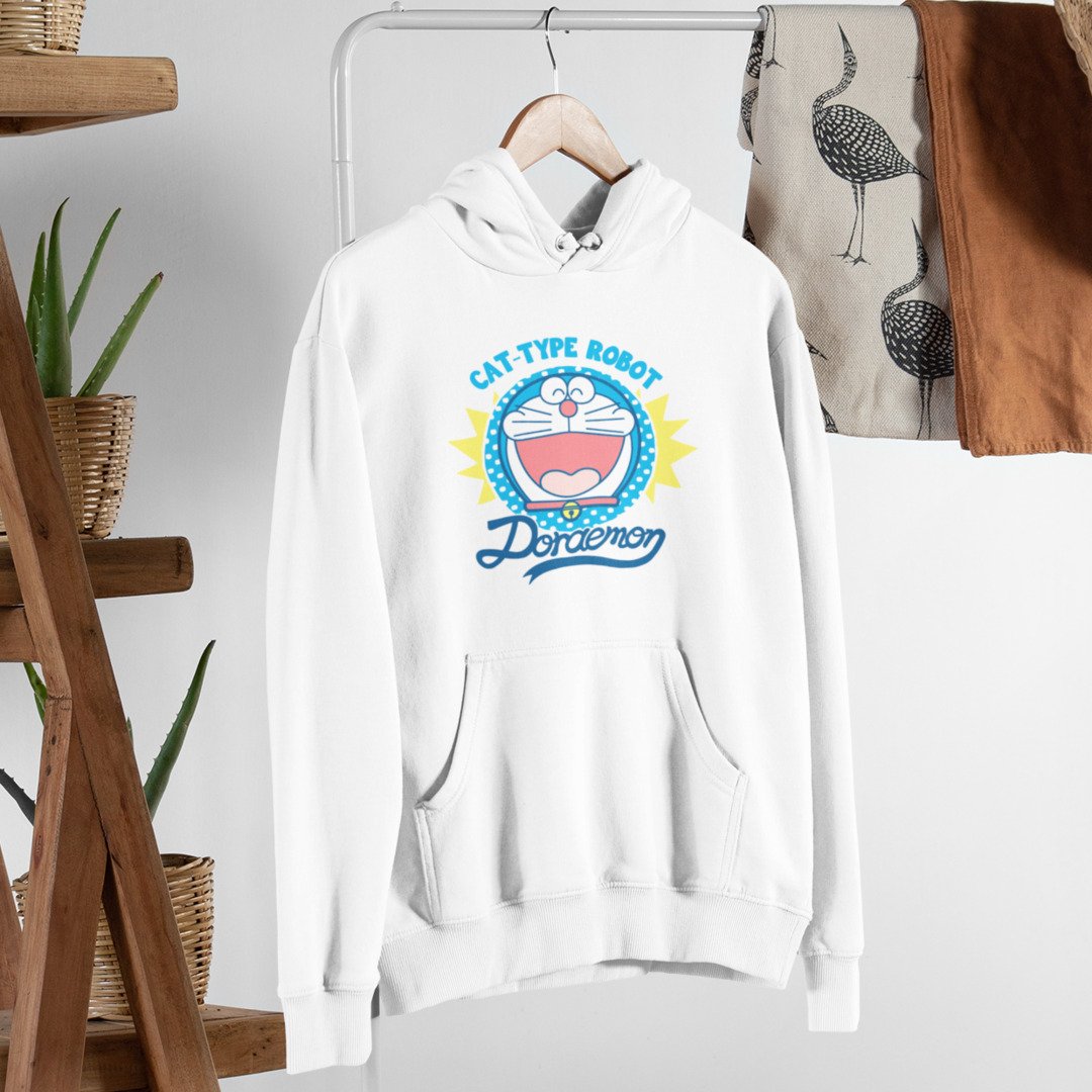 Cat Type Robot Unisex Hooded Sweatshirt — White