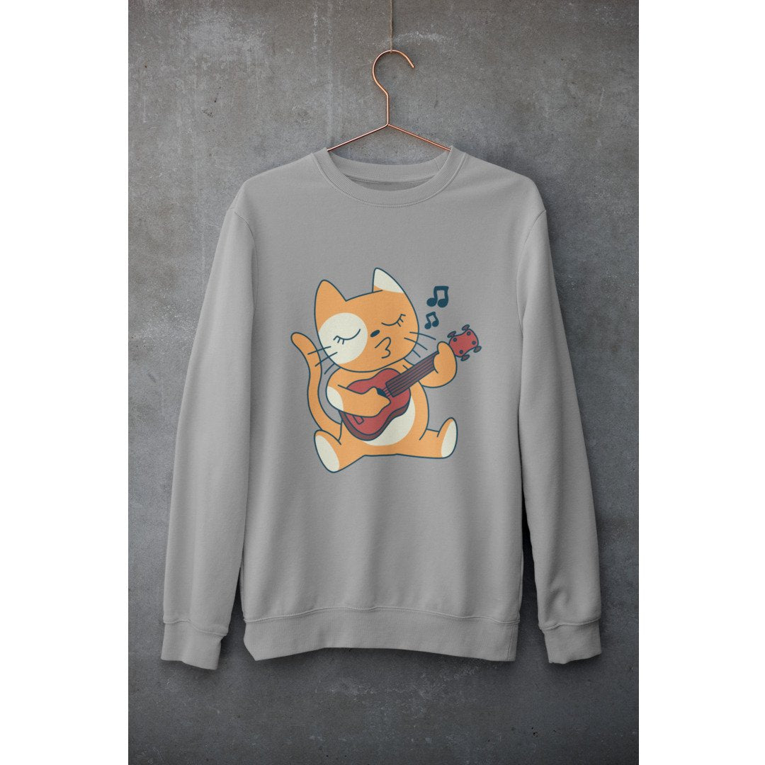 Cat Ukulele Unisex Sweatshirt — Grey