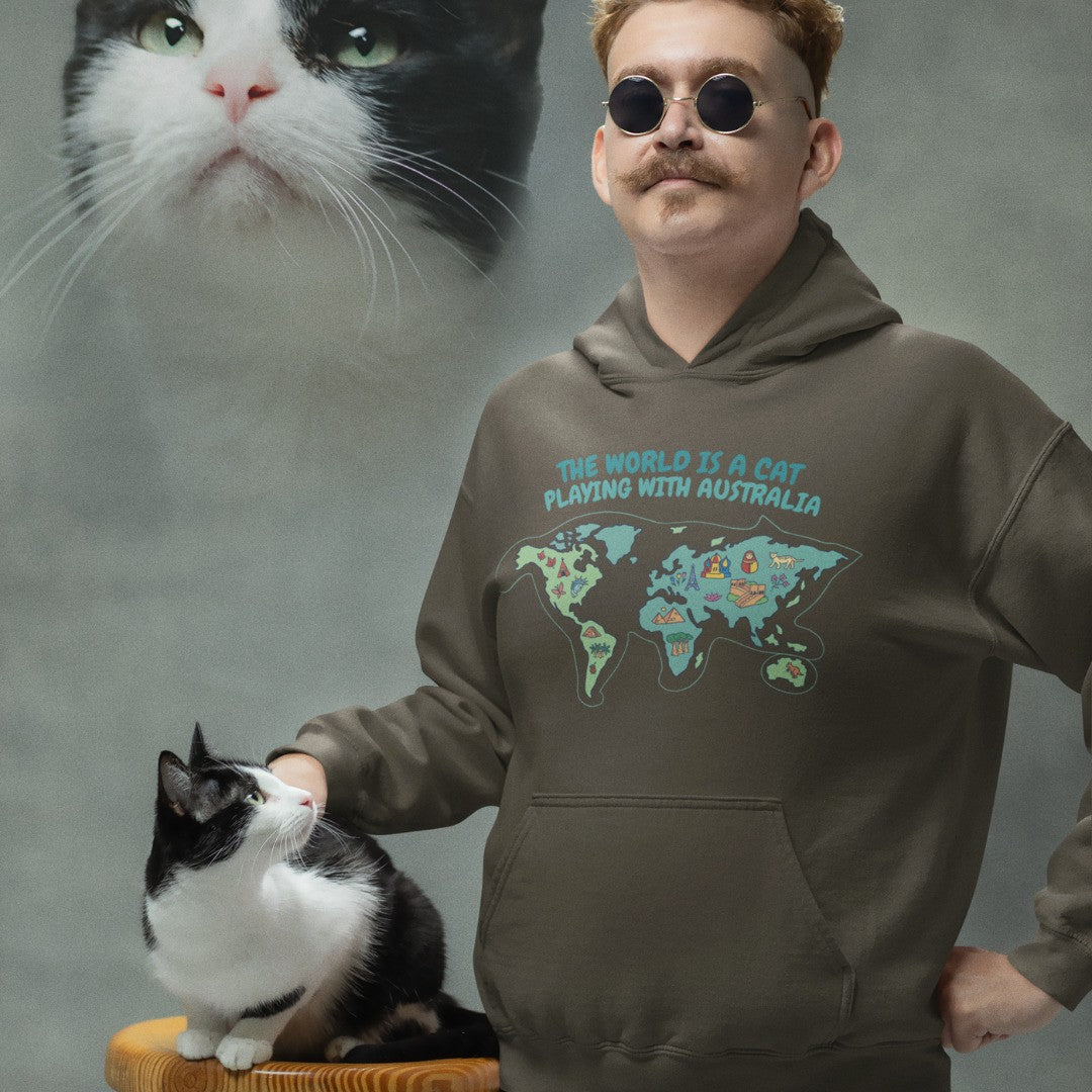 Cotton hoodie with Cat’s World Adventure print