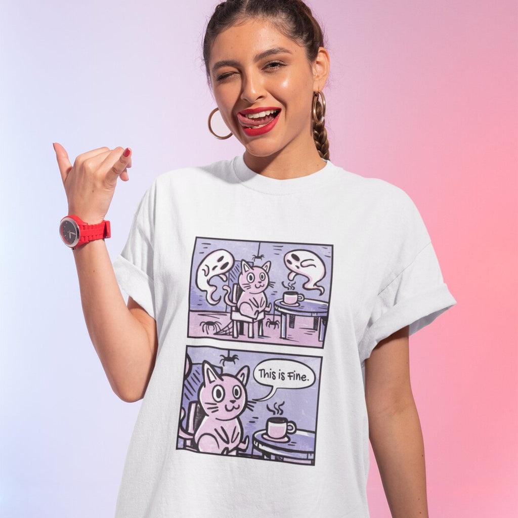 Cat In Haunted House oversized tee front graphic – Fourth Dimension Club