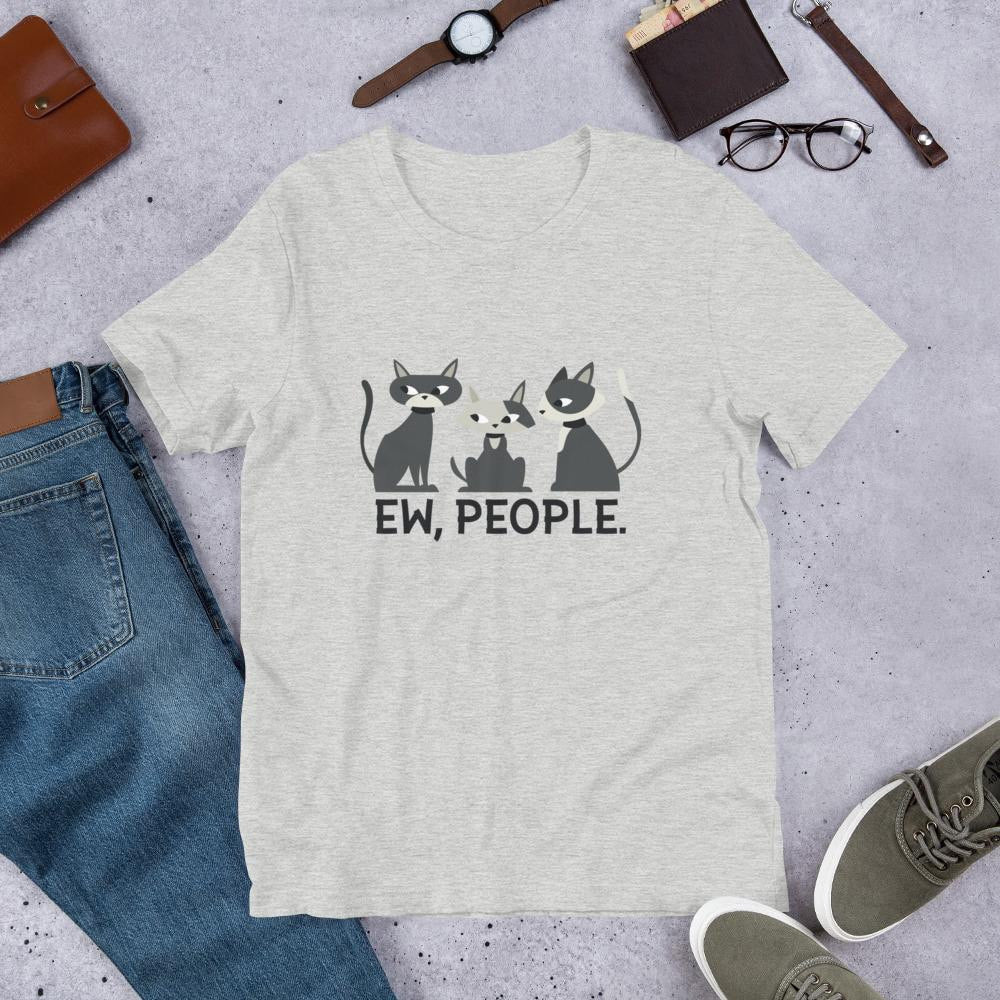 Ew, People Cats Half Sleeve T-Shirt — Grey