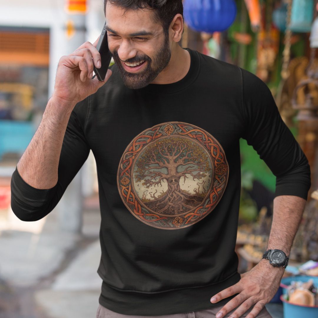 Cotton sweatshirt with Celtic Tree of Life print