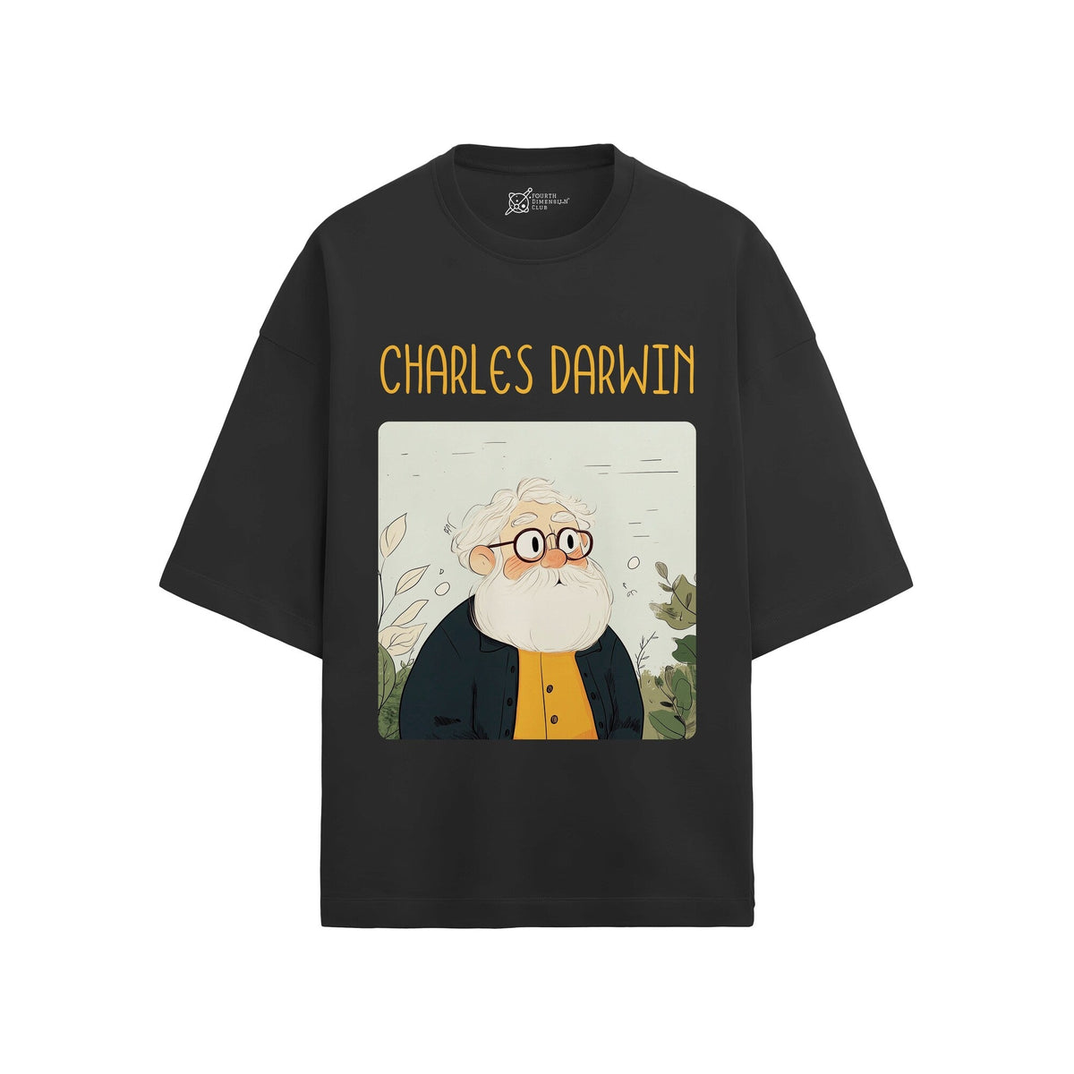 Charles Darwin Oversized French Terry T-Shirt — black-2