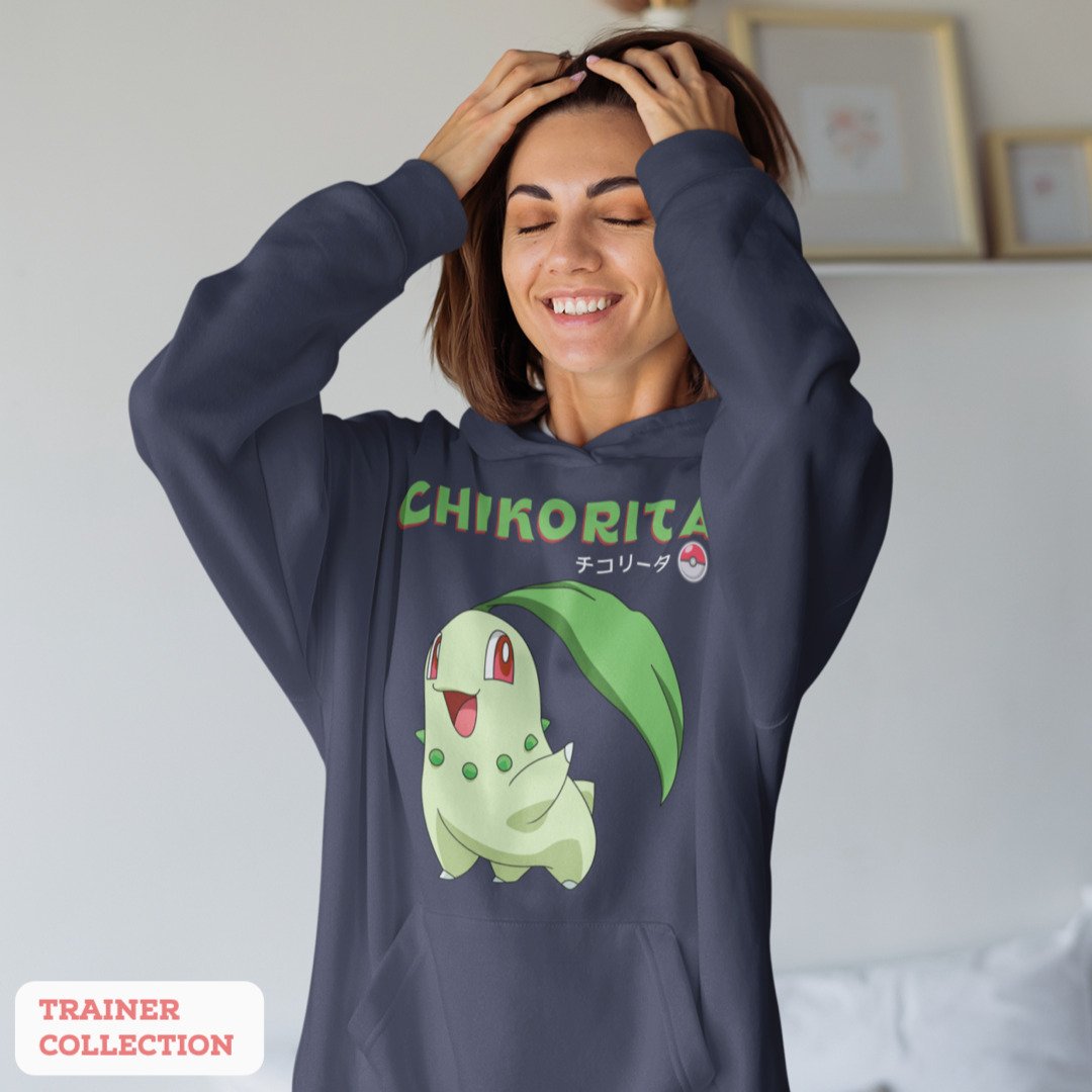 Chikorita Unisex Hooded Sweatshirt — Navy