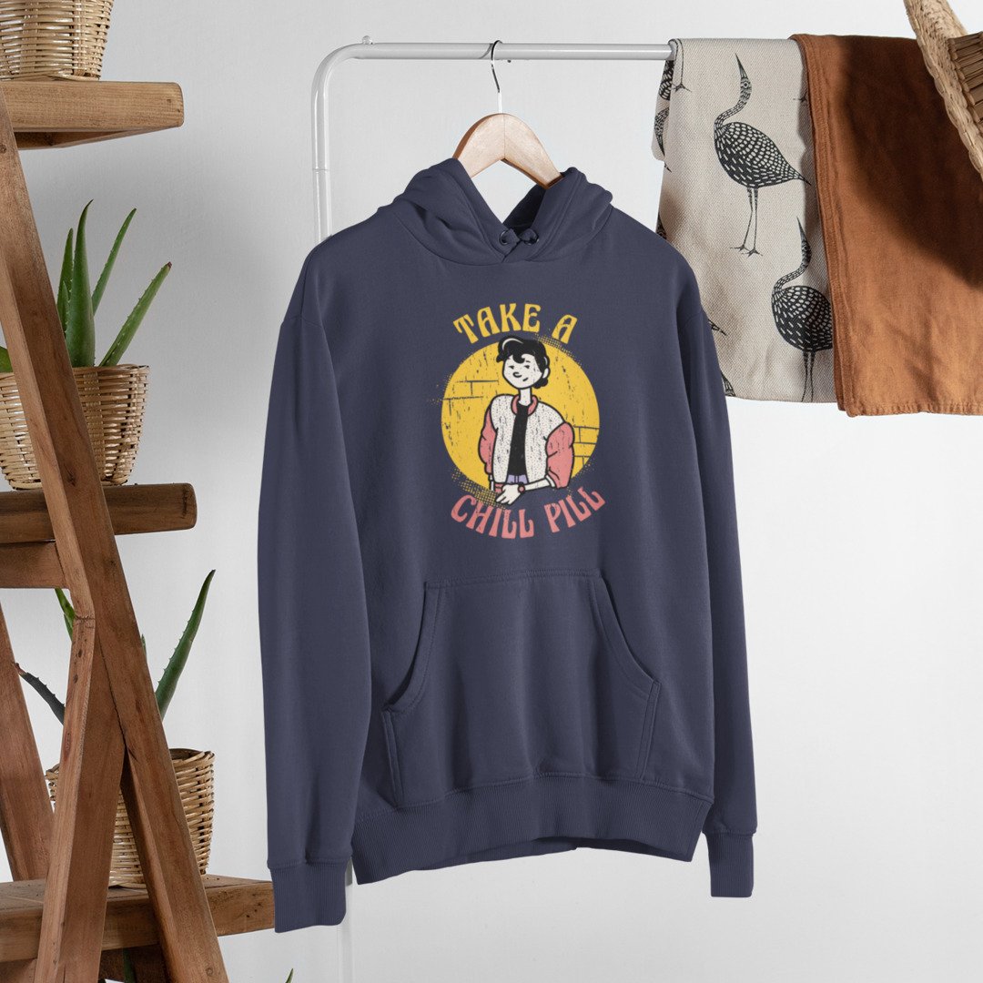 Chill Pill Retro Unisex Hooded Sweatshirt — Navy