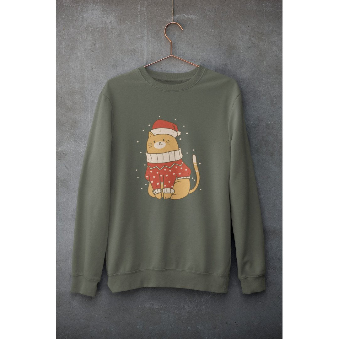 Christmas Cat Unisex Sweatshirt — Olive