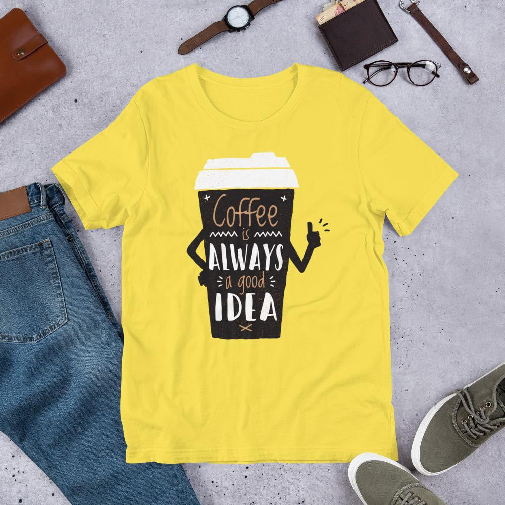 Coffee Always Good Half Sleeve T-Shirt — Yellow