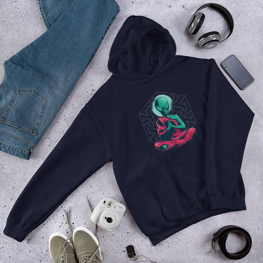 Alien Monk hoodie graphic – Fourth Dimension Club