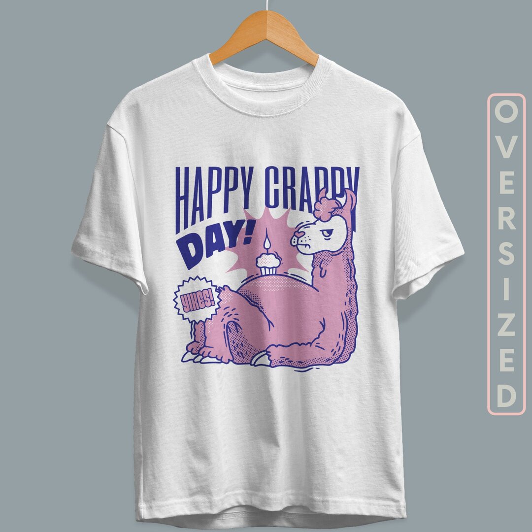 Crappy Day Llama Unisex Oversized T-Shirt — back view