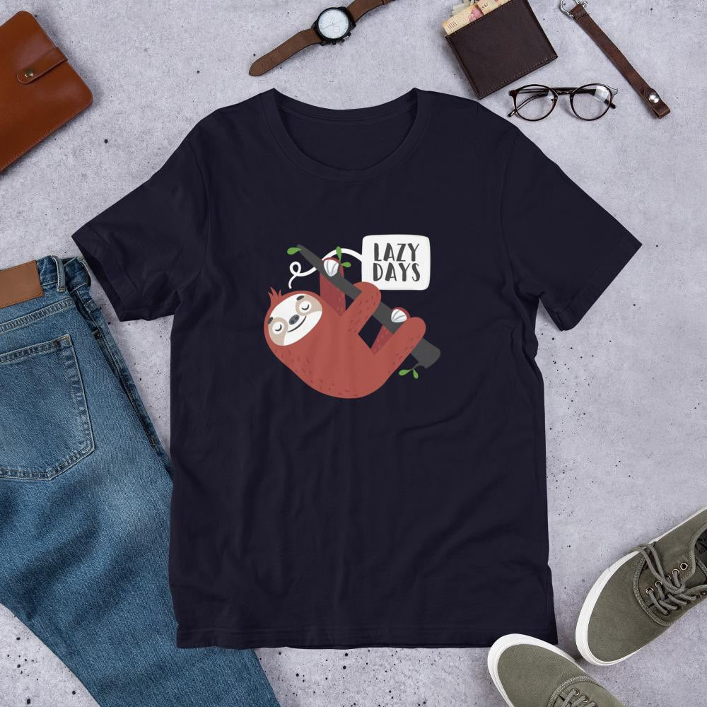 Lazy Days Sloth Half Sleeve T-Shirt — Navy